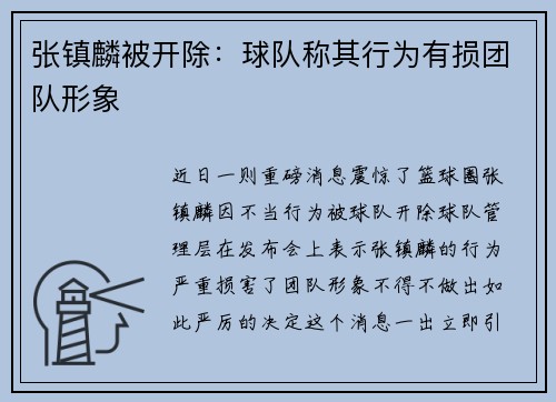 张镇麟被开除：球队称其行为有损团队形象