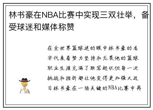 林书豪在NBA比赛中实现三双壮举，备受球迷和媒体称赞