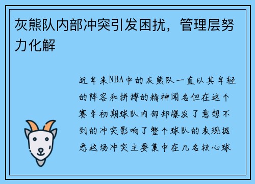 灰熊队内部冲突引发困扰，管理层努力化解